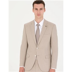 Bej Ekstra Slim Fit Çizgili Takım Elbise