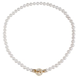 Колье (жемчуг белый 7-8мм, фианиты; покрытие золото) 45см, Есть комплект