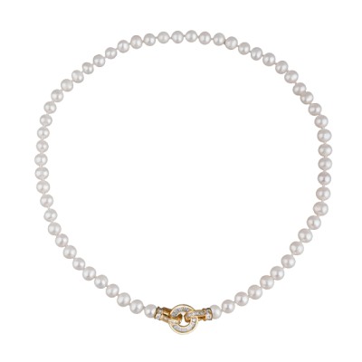 Колье (жемчуг белый 7-8мм, фианиты; покрытие золото) 45см, Есть комплект