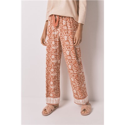 Pantalón largo viscosa flores naranja