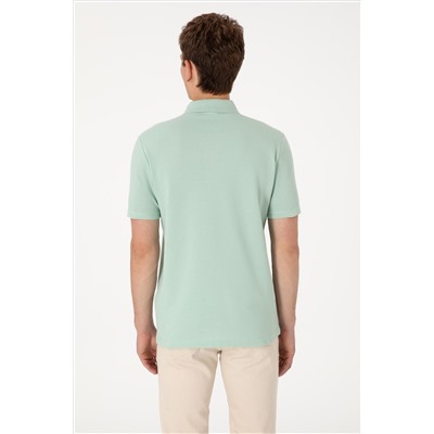 Erkek Regular Fit Polo Yaka Su Yeşili Basic Tişört
