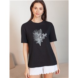 Футболка с принтом свободная из премиального 100% хлопка