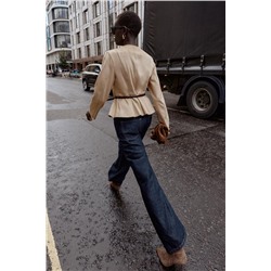 BELTED FAUX SUEDE PEPLUM JACKET