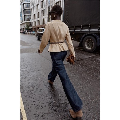 BELTED FAUX SUEDE PEPLUM JACKET