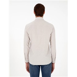 Bej Slim Fit Uzun Kollu Gömlek