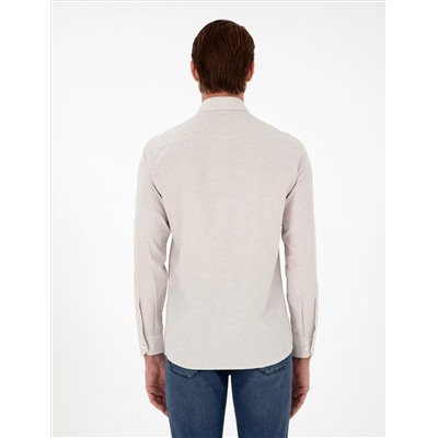Bej Slim Fit Uzun Kollu Gömlek
