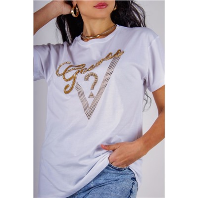 Футболка "Guess" с треугольником стразы, камешки, бусины