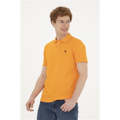 Erkek Slim Fit Polo Yaka Turuncu Basic Tişört