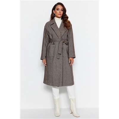 TRENDYOL MODEST Kahverengi Kuşaklı Cep Detaylı Kaban TCTAW24AB00004