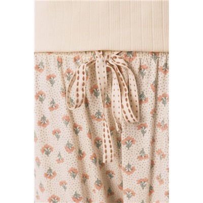 Pijama largo algodón estampado flores amarillo