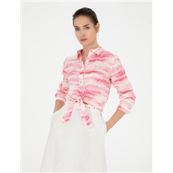 Pembe Crop Top Uzun Kollu Keten Gömlek