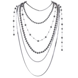 Колье Ниагара (Майорка темно-серая 4-8мм; покрытие родий) 45-48см