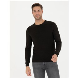 Kahverengi Slim Fit Bisiklet Yaka Triko Kazak