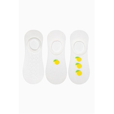 Penti Lemon Jacquard Beyaz Sarı 3lü Sneaker Çorap
