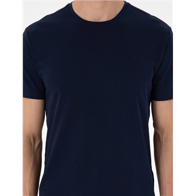 Lacivert %100 Pamuk Slim Fit Bisiklet Yaka Basic Tişört