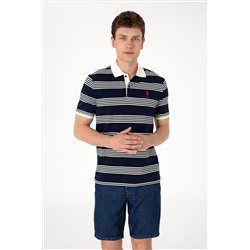 Erkek Regular Fit Polo Yaka Lacivert Çizgili Tişört