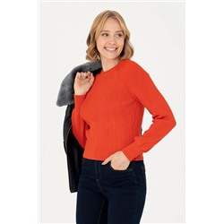 Kadın Turuncu Bisiklet Yaka Kazak