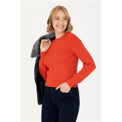 Kadın Turuncu Bisiklet Yaka Kazak