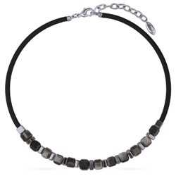 Колье Терра (агат, каучук черный; покрытие родий) 40-45см, Есть комплект