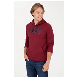 Erkek Vişne Kapüşonlu Basic Sweatshirt