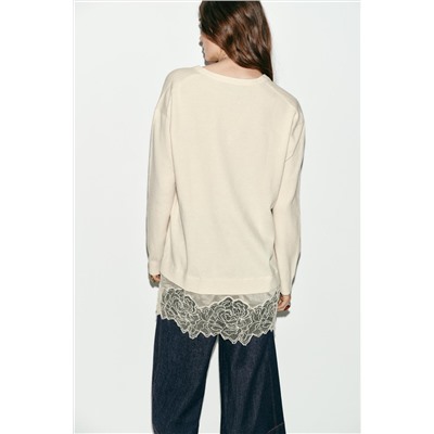 LONG KNIT JUMPER WITH LACE DETAIL