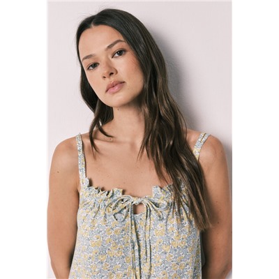 Camisón corto algodón florecitas amarillo