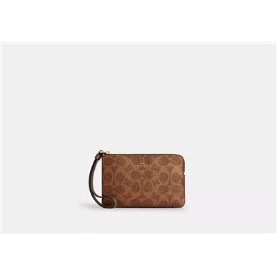 Corner Zip Wristlet In Signature Canvas With Stripe