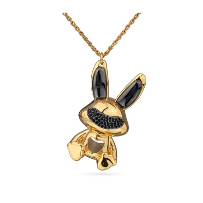 Кулон Зая (кристаллы SW черные, гематит; покрытие золото) 95см, Есть комплект