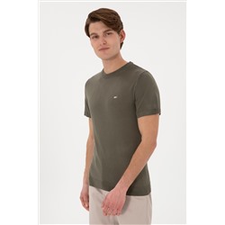Erkek Slim Fit Bisiklet Yaka Koyu Haki Tişört