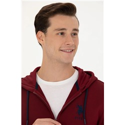 Erkek Bordo Kapüşonlu Örme Hırka