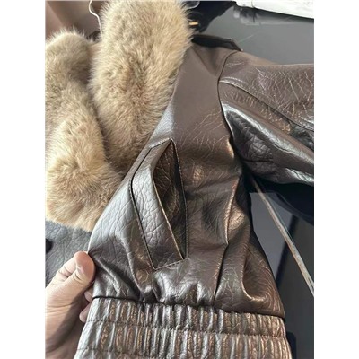 Теплая женская кожаная куртка в ретро стиле со съёмным воротником  ZAR*A 💤