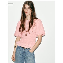 SMOCKED PUFF SLEEVE TOP