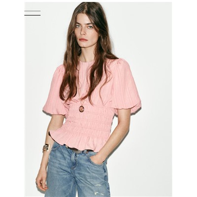 SMOCKED PUFF SLEEVE TOP