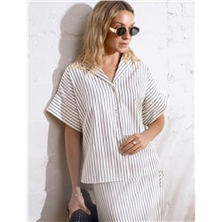 Блузка в полоску с цельнокроеным коротким рукавом из легкого хлопкового поплина