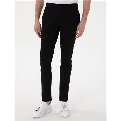 Siyah Slim Fit Beli Lastikli Kanvas Pantolon