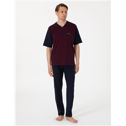 Bordo Kısakol 3'lü Jakarlı Pijama Takımı