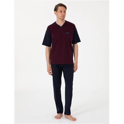 Bordo Kısakol 3'lü Jakarlı Pijama Takımı