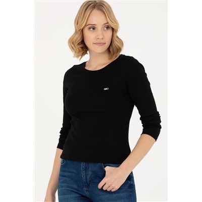 Kadın Siyah Kayık Yaka Sweatshirt