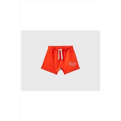 United Colors of BenettonErkek Çocuk Nar Çiçeği Grafik Desen Bakılı Bermuda Penye Şort Kırmızı