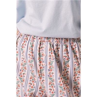 Pantalón carrot 100% algodón estampado flores
