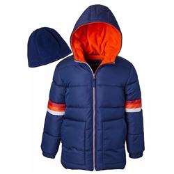 IXTREME Big Boys Sleeve Stripe Puffer Jacket with Fleece Hat, 2 Piece Set