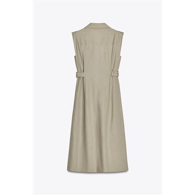 LINEN BLEND MIDI DRESS