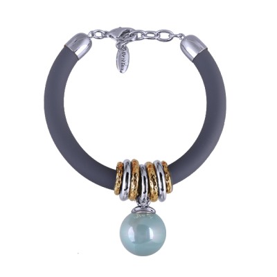 Браслет Гевея (Майорка 16мм голубая, каучук графит; покрытие родий) 19-22см, Есть комплект