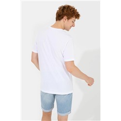 Erkek Beyaz Bisiklet Yaka Tişört