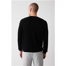 Siyah Bisiklet Yaka Reglan Kol Triko Kazak