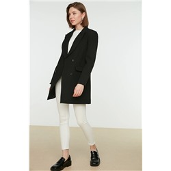 TRENDYOL MODEST Siyah Çift Düğmeli Cep Detaylı Astarlı Blazer Dokuma Ceket TCTAW22CK0007