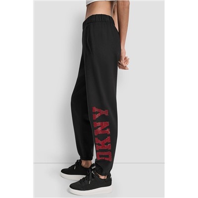 EXPLODED RHINESTONE VARISTY LOGO HIGH RISE RELAXED