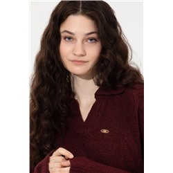 Kadın Bordo V - Yaka Kazak