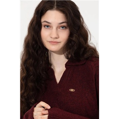 Kadın Bordo V - Yaka Kazak