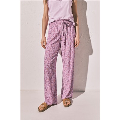 Pantalón largo estampado flores rosa